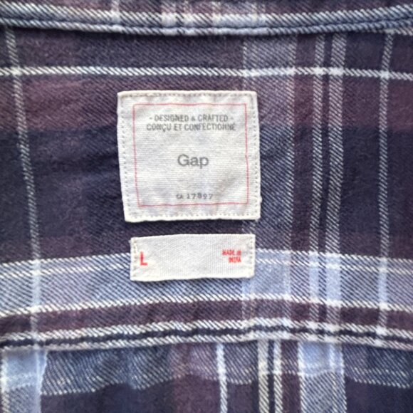 Gap Men’s Dark Violet Plaid button-up Shirt – Size Large - Picture 6 of 8